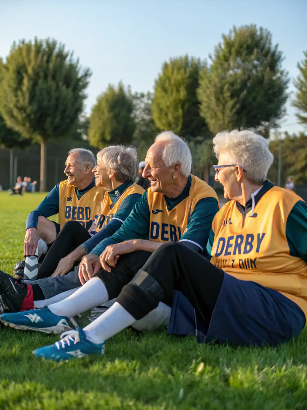 A heartwarming image of senior citizens enjoying a gentle football activity, emphasizing the health benefits and social interaction provided by AMICALE SPORTIVE SANSACOISE.
